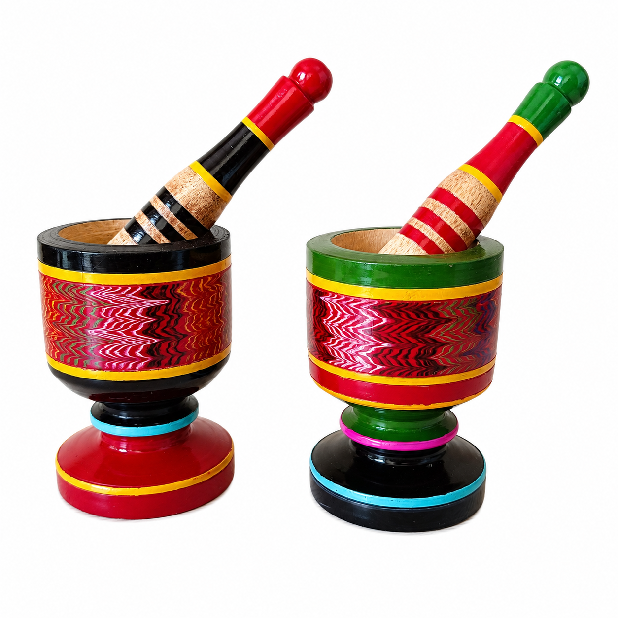Handcrafted Lacquer Art Wooden Mortar & Pestle 1 Piece SKU - CAC-LA-WMP-1