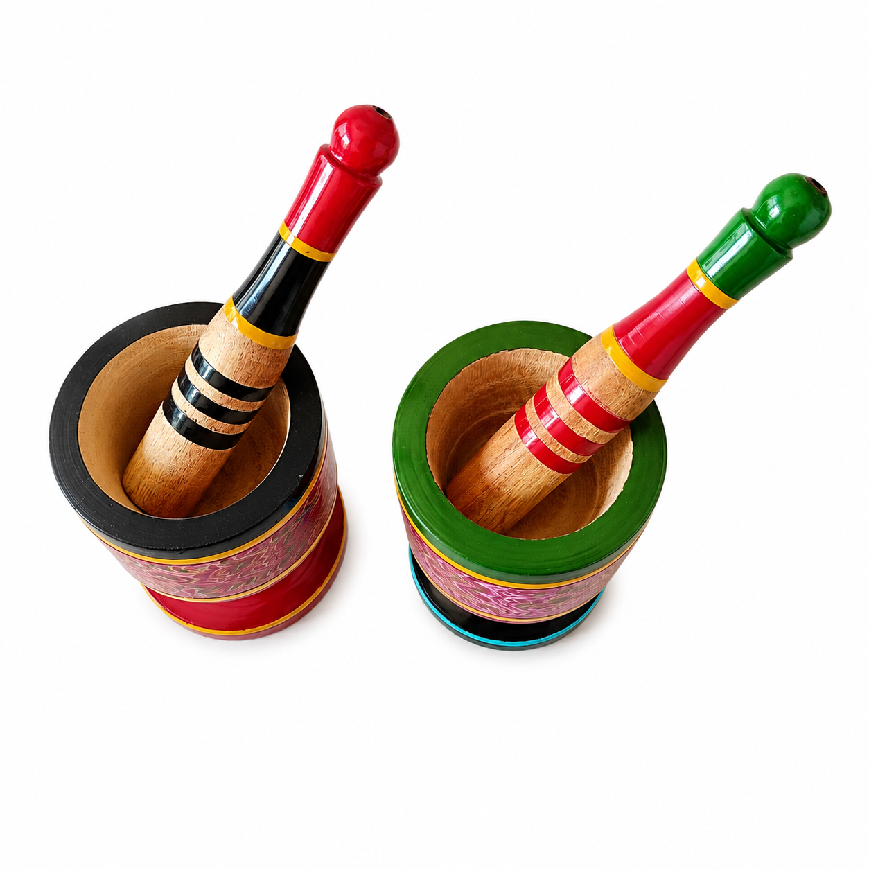 Handcrafted Lacquer Art Wooden Mortar & Pestle 1 Piece SKU - CAC-LA-WMP-1