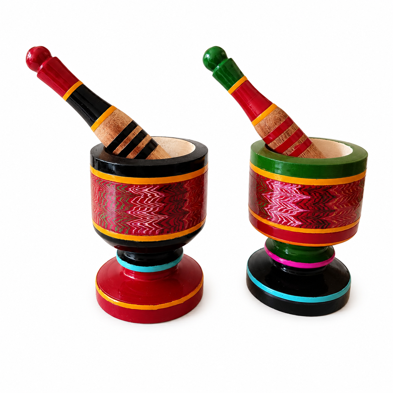 Handcrafted Lacquer Art Wooden Mortar & Pestle 1 Piece SKU - CAC-LA-WMP-1