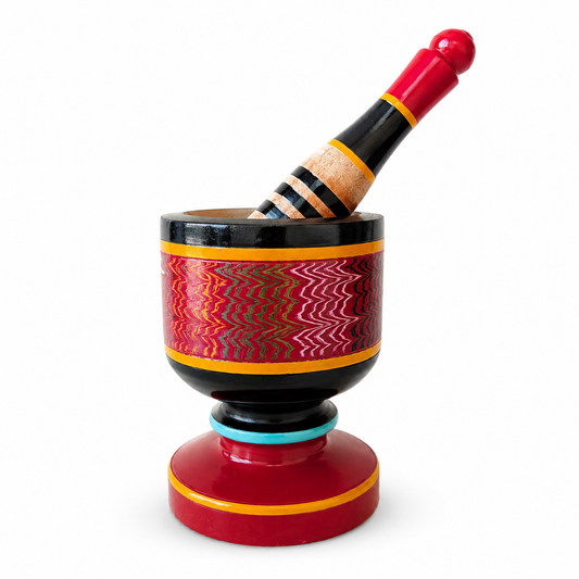 Handcrafted Lacquer Art Wooden Mortar & Pestle 1 Piece SKU - CAC-LA-WMP-1