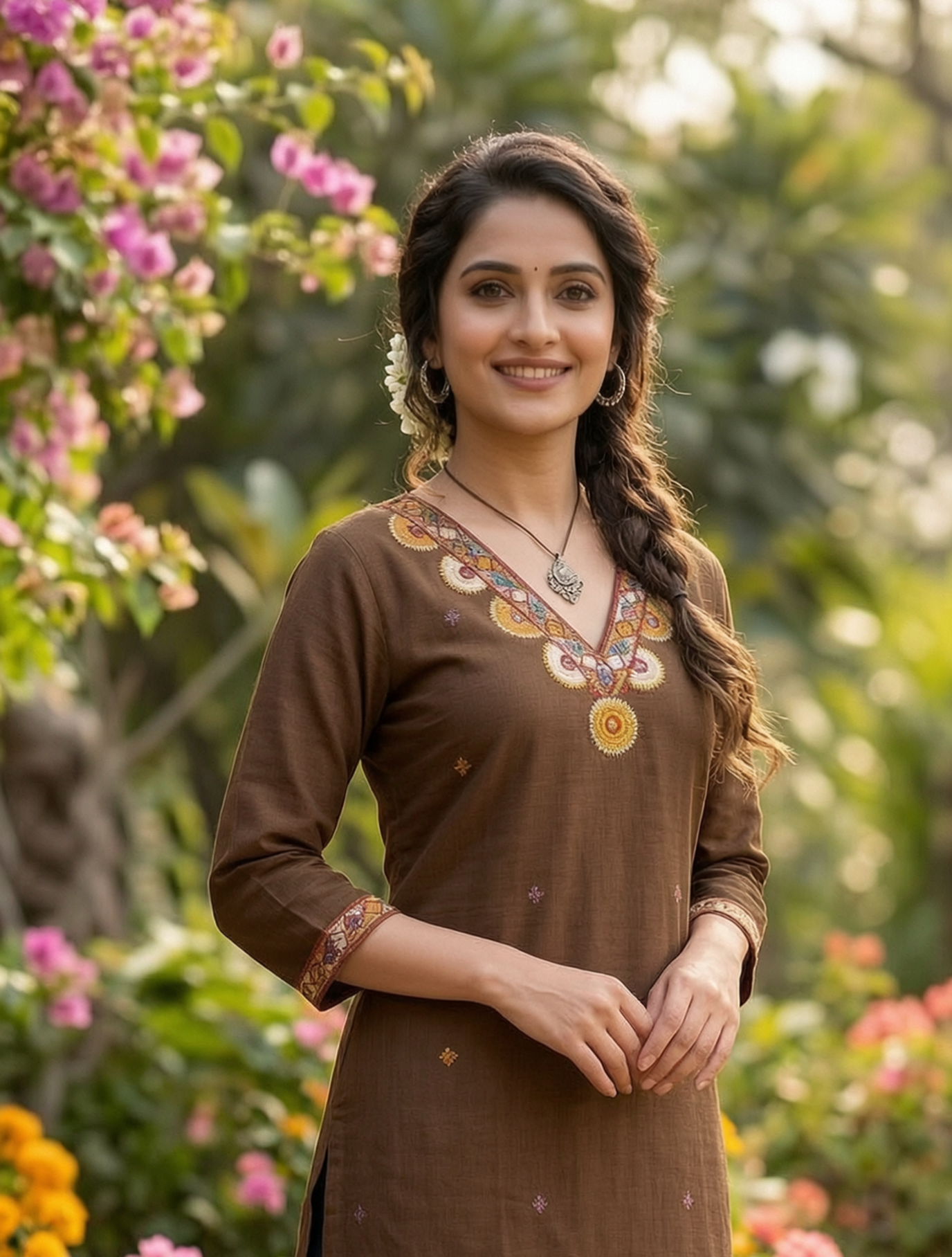 Kurti Long Cotton Slub Work SKU - CAC-KL-CSW-B-1084