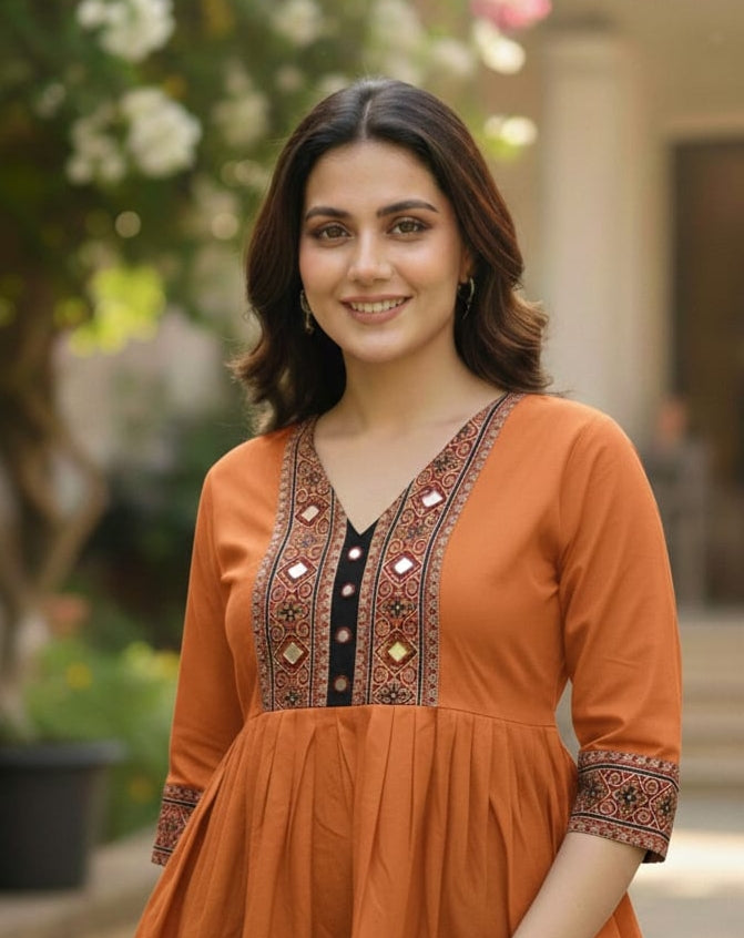 Short Frock Style Cotton Kurti CAC-KS-FS-RO-115