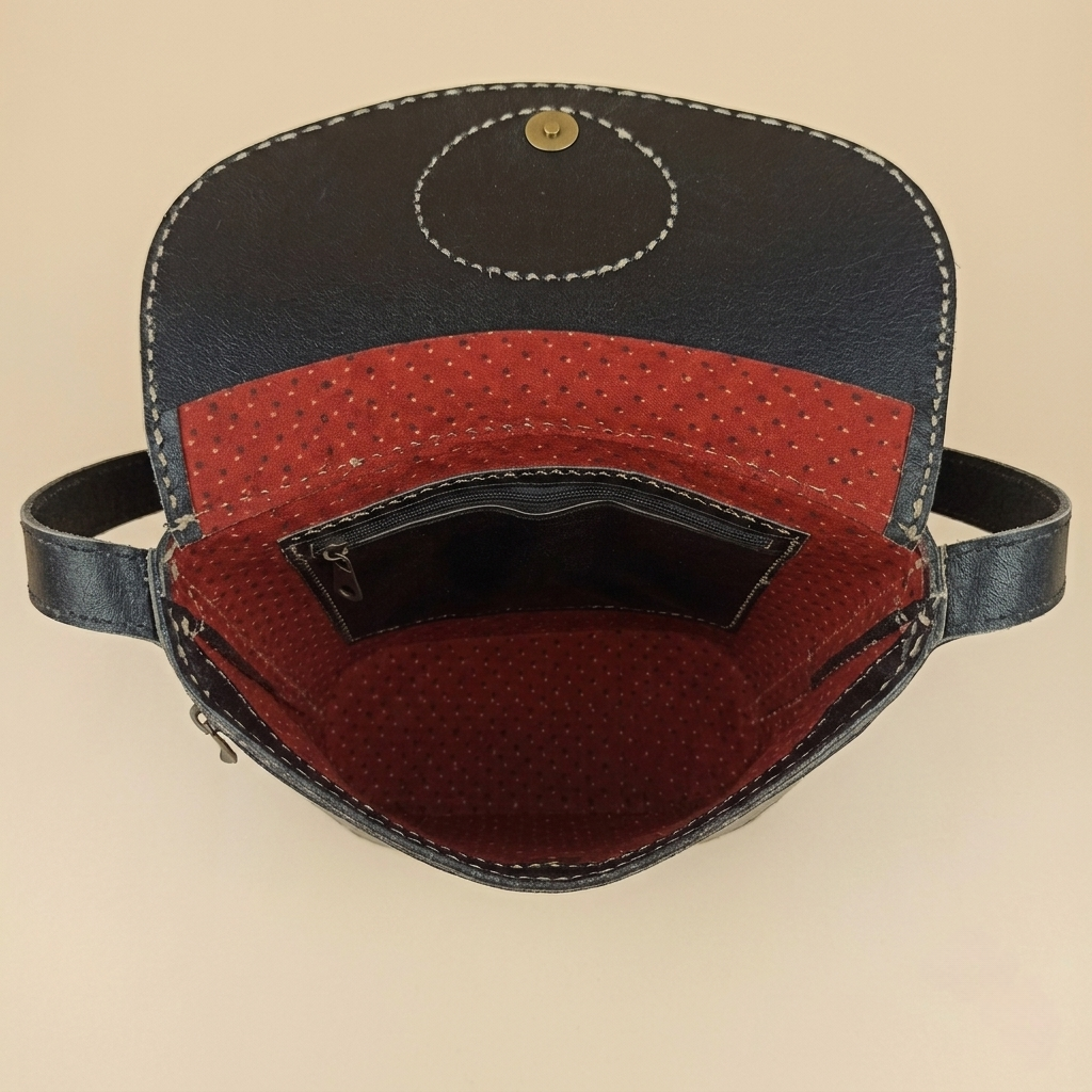 Handcrafted Black Leather Sling Bag Small SKU - CAC-LB-B1
