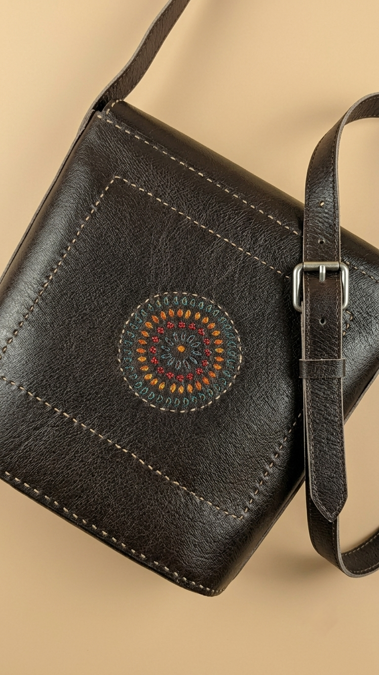 Handcrafted Black Leather Sling Bag Small SKU - CAC-LB-B1