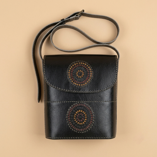 Handcrafted Black Leather Sling Bag Small SKU - CAC-LB-B1