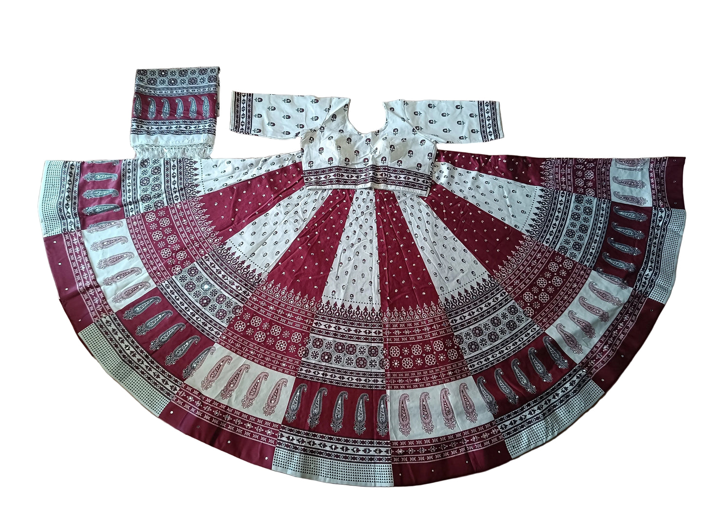 Ivory & Maroon Digital Print Chaniya Choli with Printed Dupatta SKU CAC-CC-DP-IM-4-2