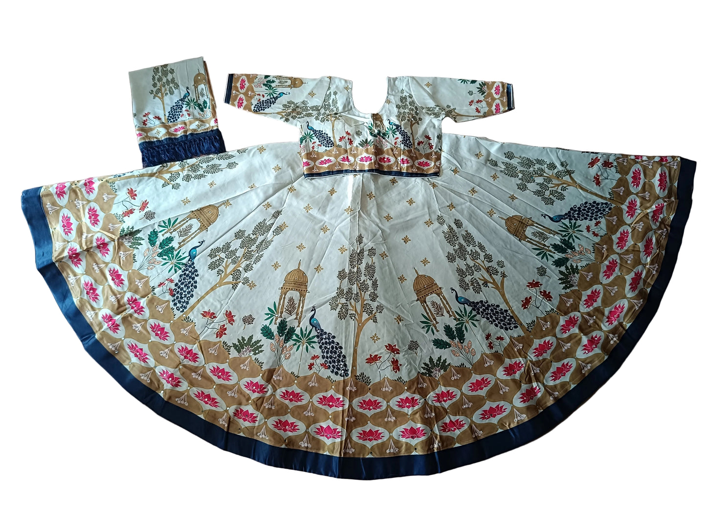 Ivory & Navy Digital Print Chaniya Choli with Printed Dupatta SKU CAC-CC-DP-IN-4-5