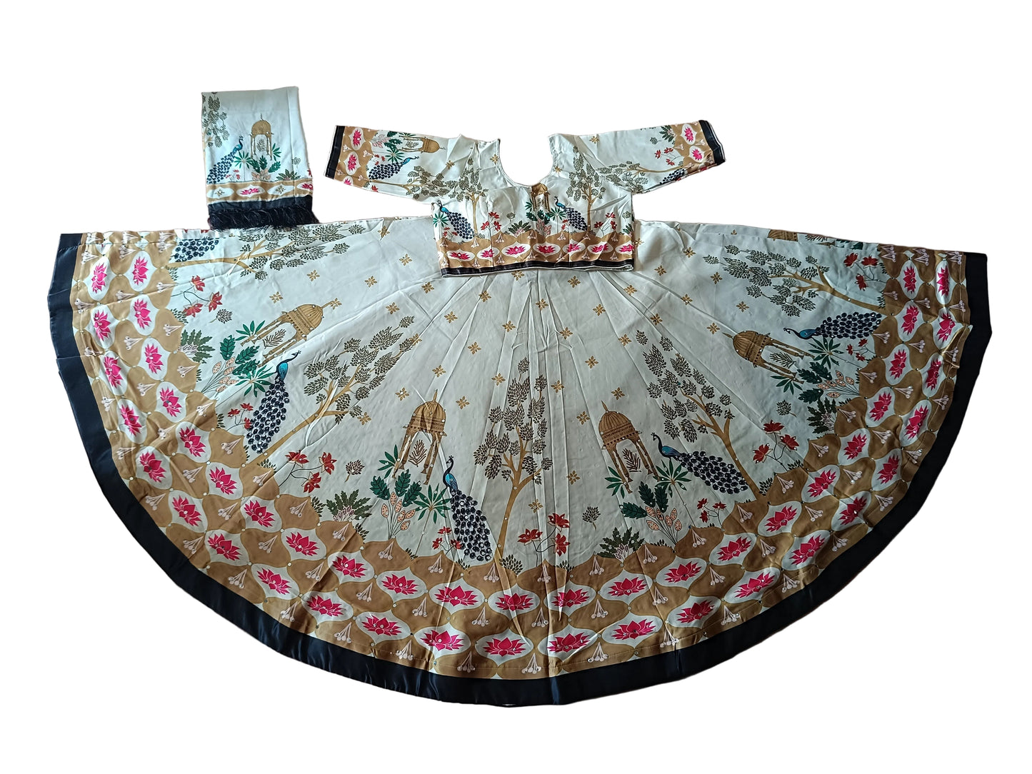 Ivory & Black Digital Print Chaniya Choli with Black Printed Dupatta SKU CAC-CC-DP-IB-4-7
