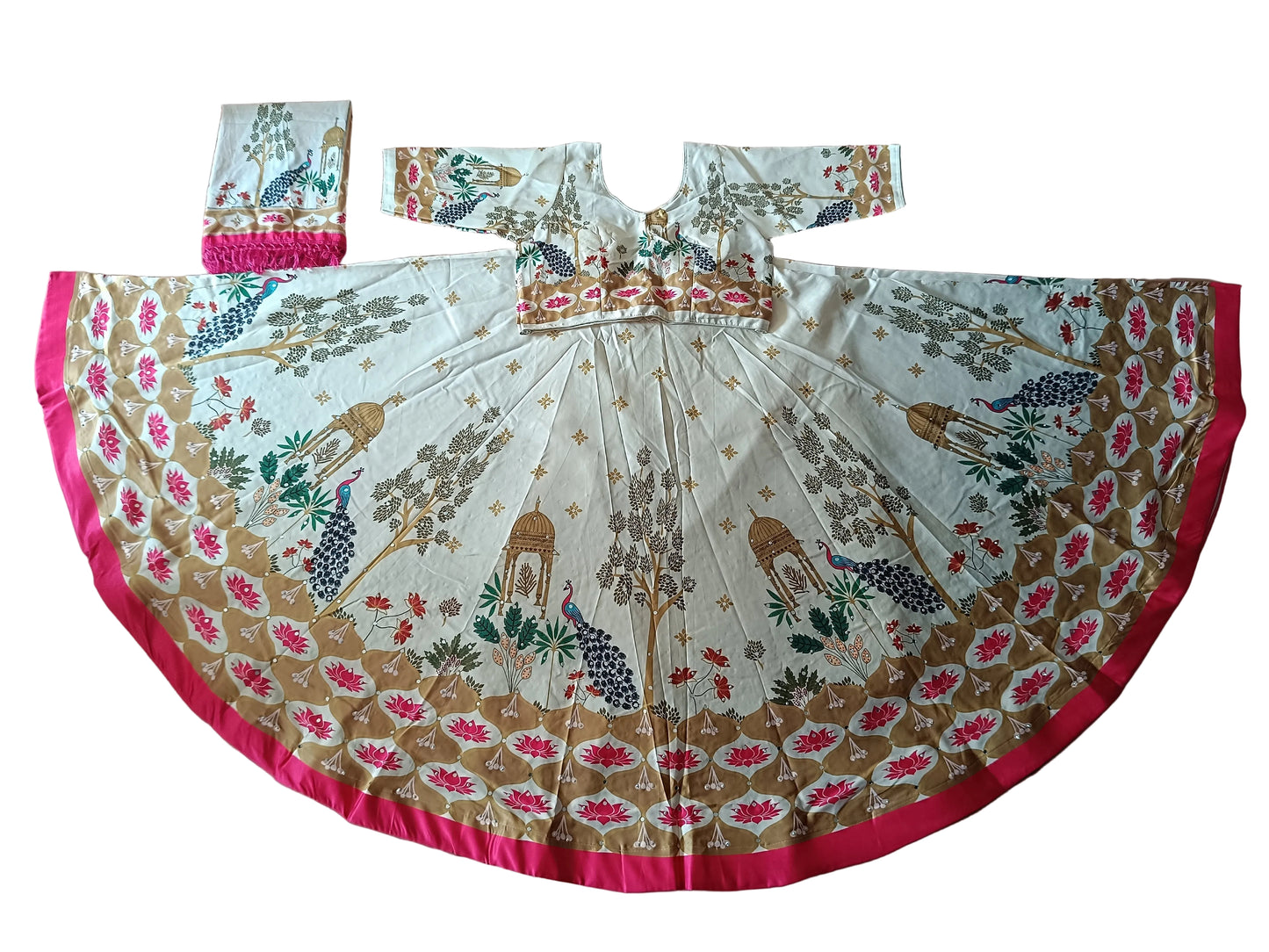 Ivory & Pink Digital Print Chaniya Choli with Bright Pink Printed Dupatta SKU CAC-CC-DP-IP-4-6