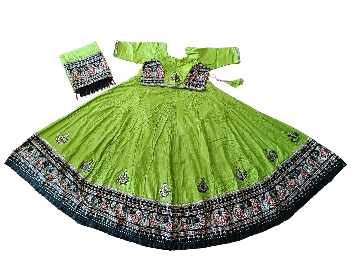 Olive Green Ajrakh Gota Patti Chaniya Choli with Printed Dupatta SKU CAC-CC-AGP-OG-2-2
