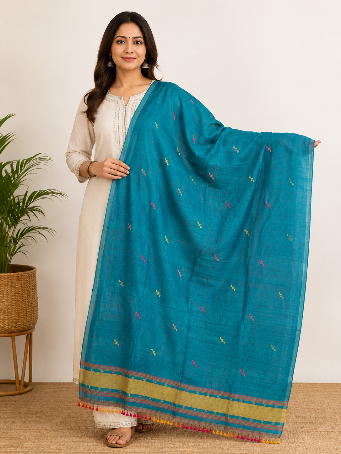 Kala cotton Dupatta Teal Blue SKU CAC-KC-D-TB-1