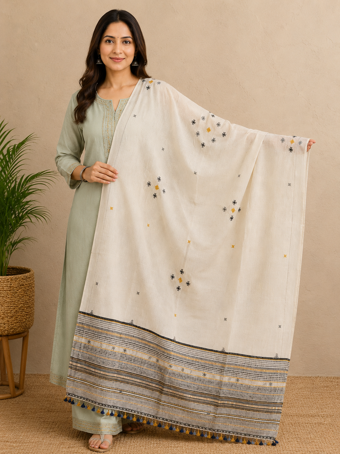 Kala cotton Dupatta off white SKU CAC-KC-D-OW-1