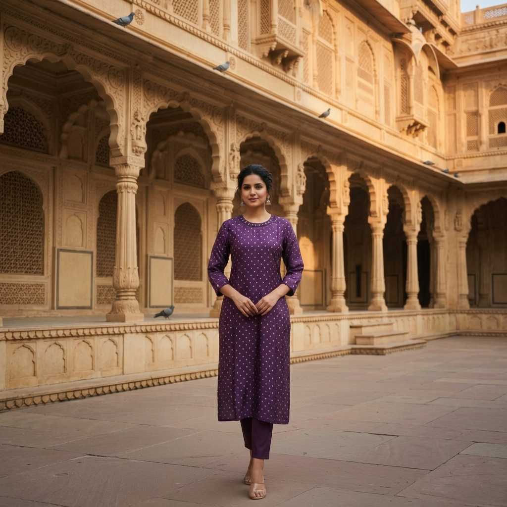 Kurti Long Masroo Bandhani SKU -  CAC-KL-MB-2048