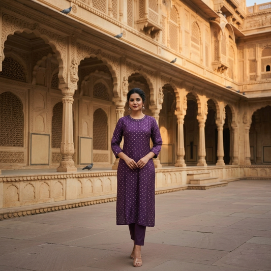 Kurti Long Masroo Bandhani SKU -  CAC-KL-MB-2048