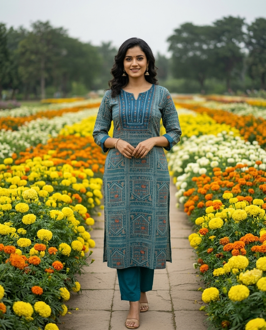 Kurti Long Modal Varli Print CAC-KL-MVP-B-2049