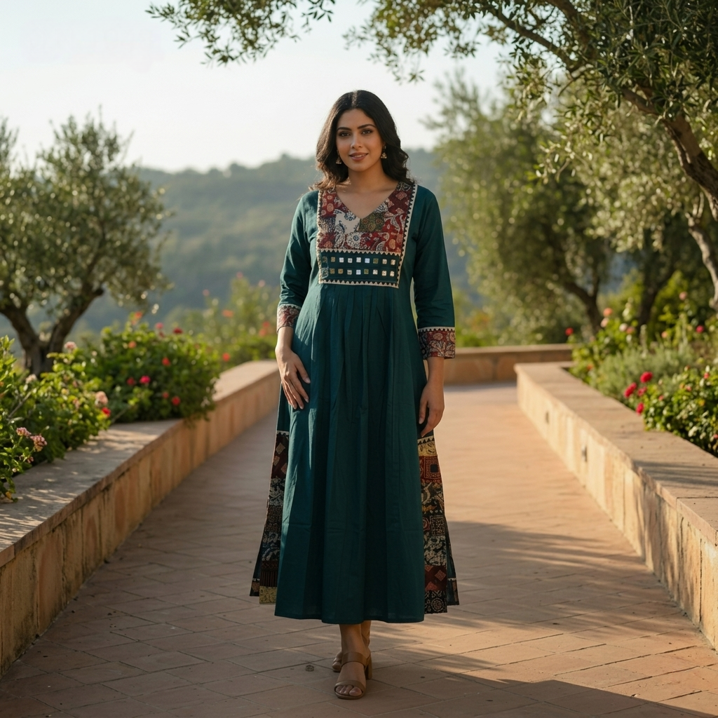 Kurti Long Thigadu Cotton CAC-KL-TC-G-1048