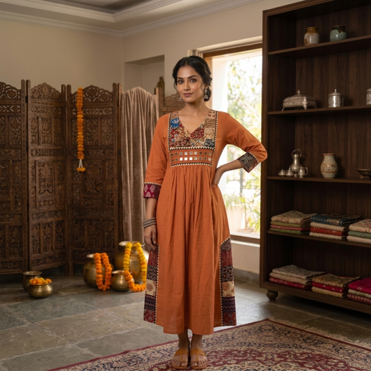 Kurti Long Thigadu Cotton CAC-KL-TC-O-1048
