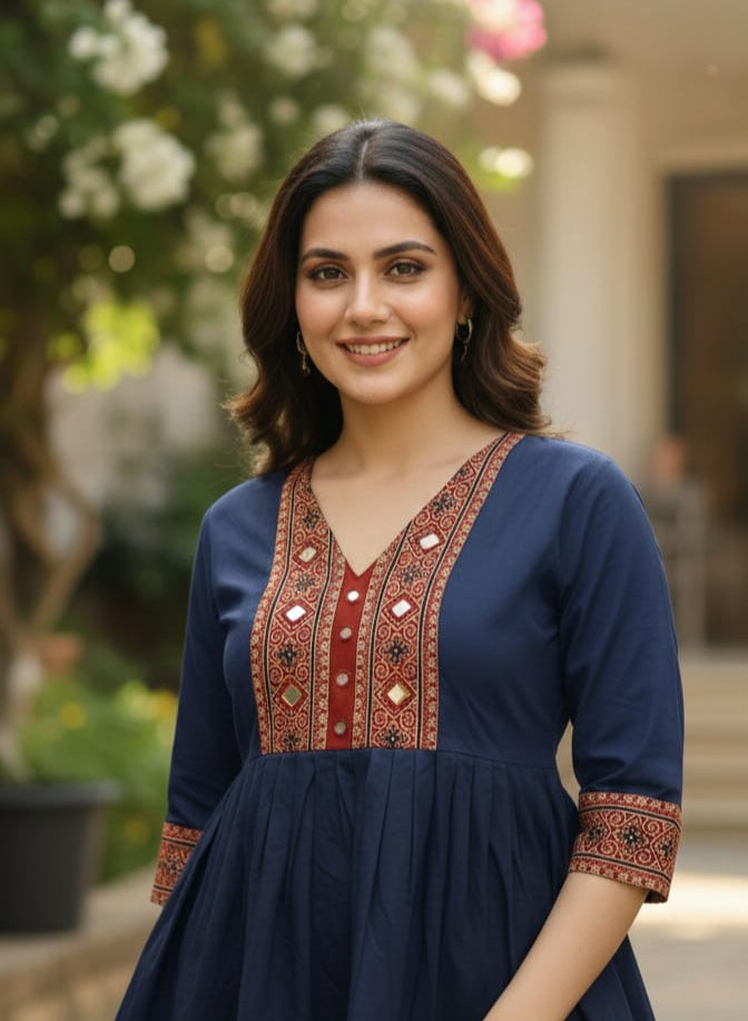 Short Frock Style Cotton Kurti CAC-KS-FS-NB-115