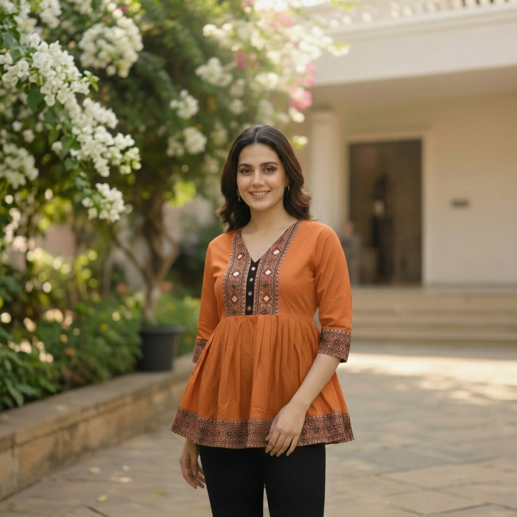 Short Frock Style Cotton Kurti CAC-KS-FS-RO-115