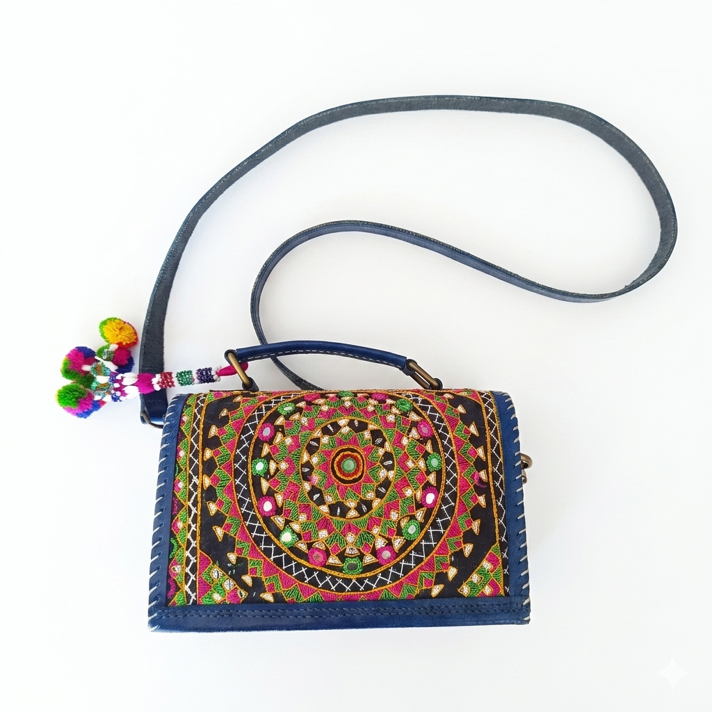 Leather Bag With Full Bharat Work SKU - CAC-LB-FB-1