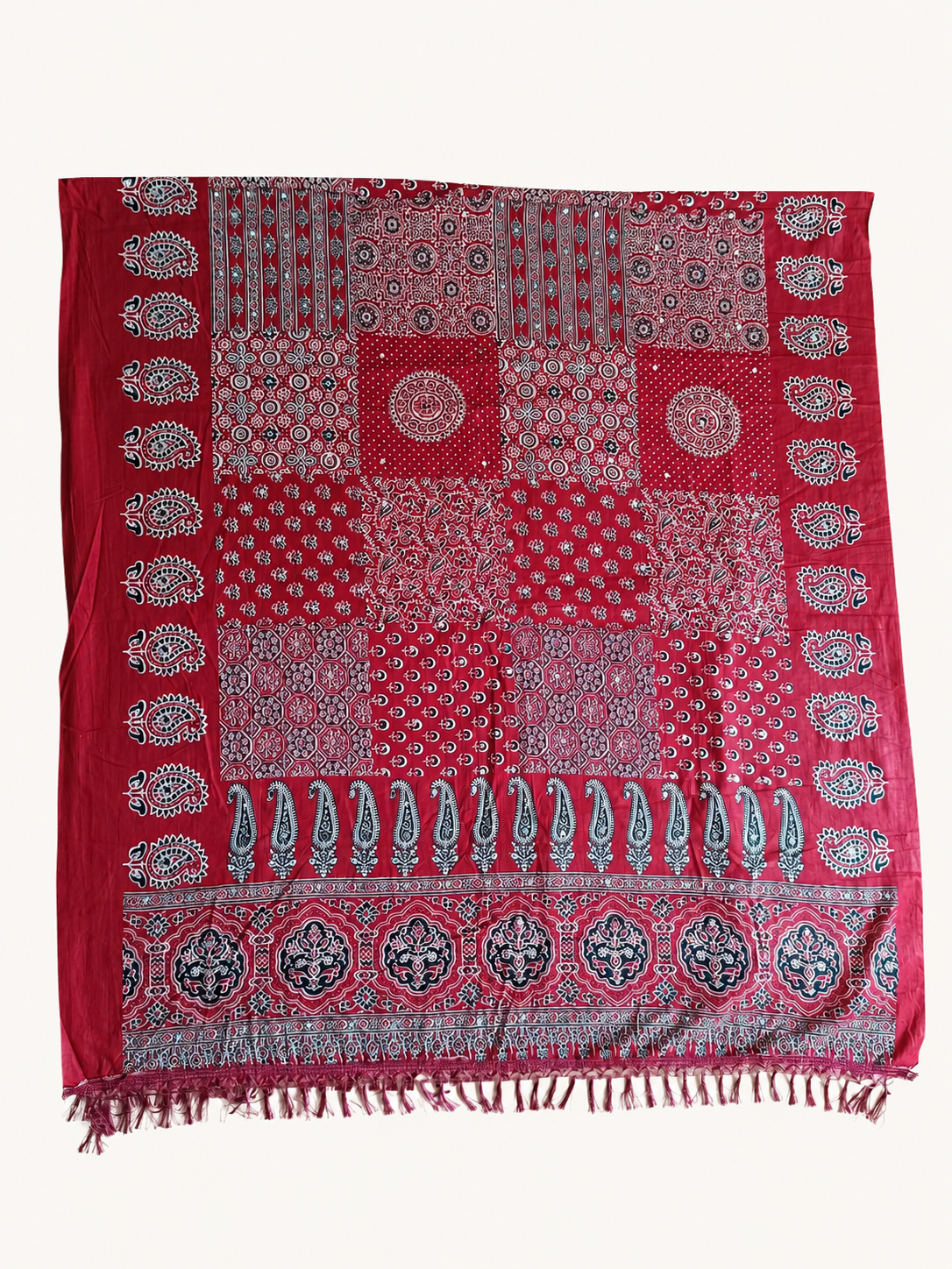 Maroon & Black Ajrakh Kali Chaniya Choli Set with Printed Dupatta SKU CAC-CC-AK-MB-3-2