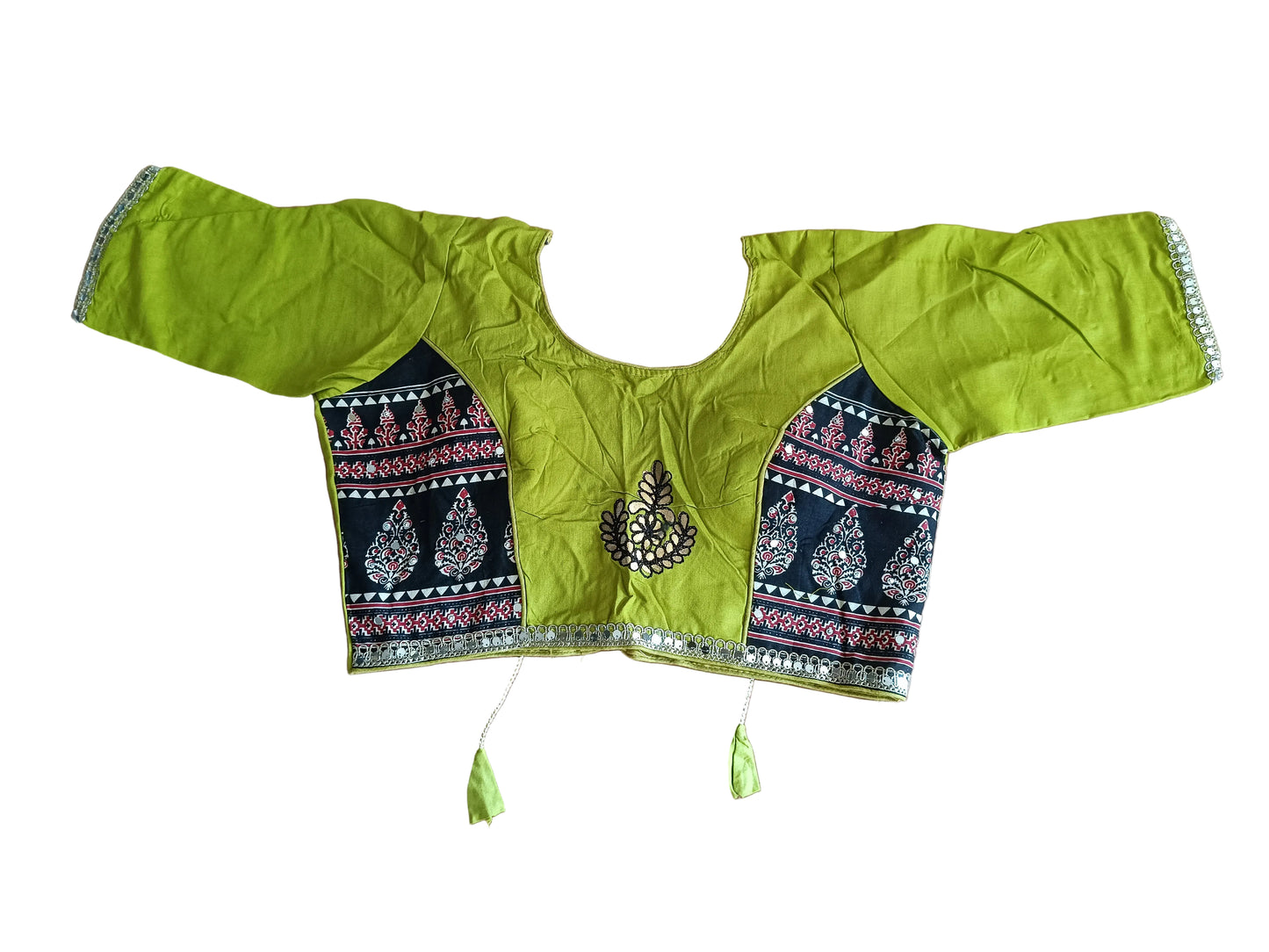 Olive Green Ajrakh Gota Patti Chaniya Choli with Printed Dupatta SKU CAC-CC-AGP-OG-2-1