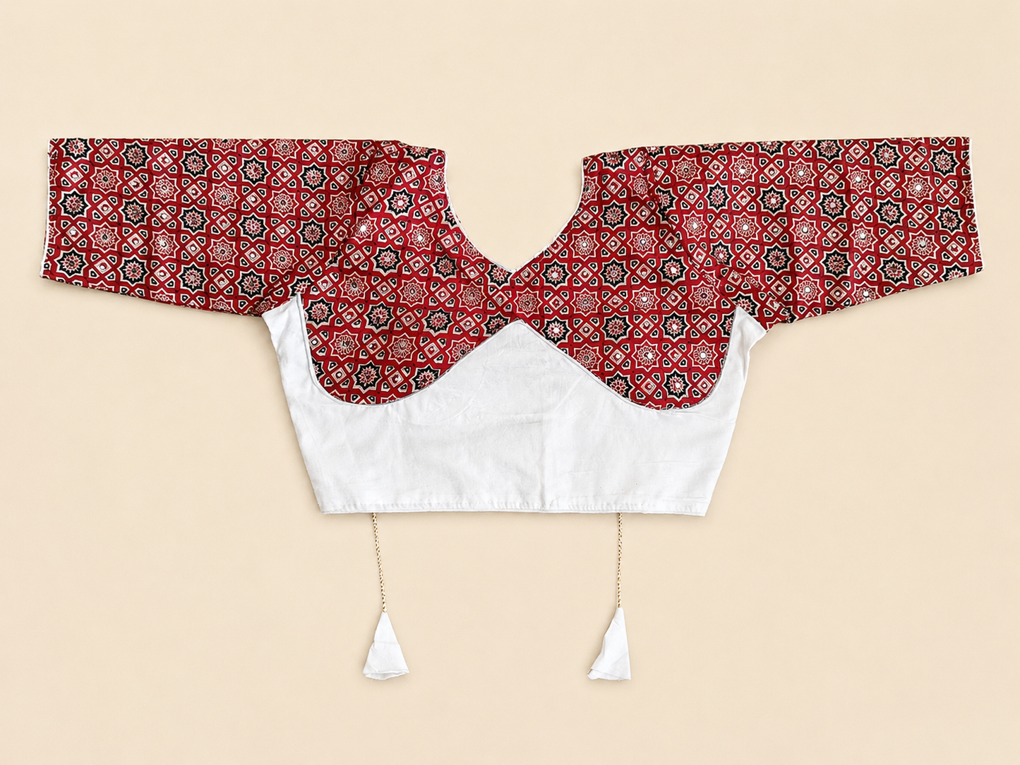 Ajrakh Chakar Pech Chaniya Choli Set with Printed Dupatta  White & Maroon SKU CAC-CC-ACP-WM-1-3