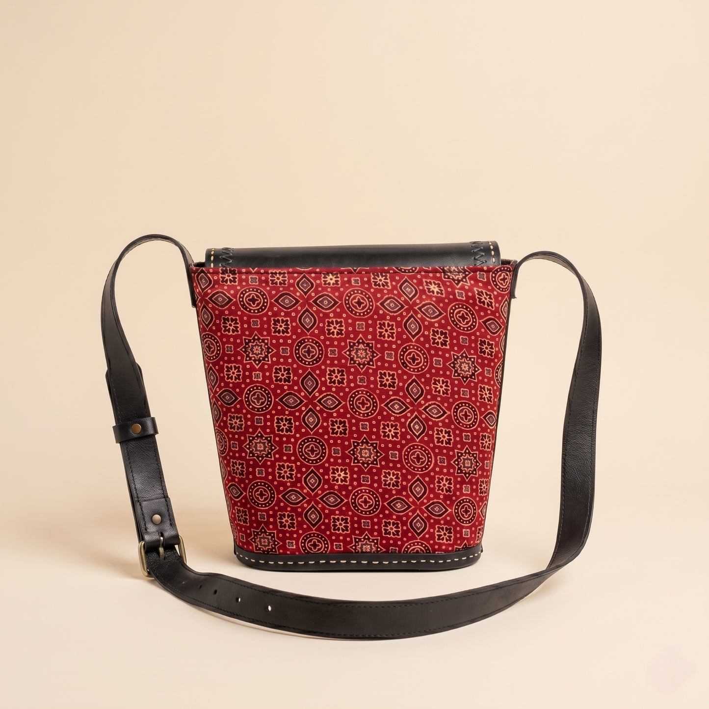 Ajrakh Ember Leather Sling Bag Red SKU CAC-ALSB-R1