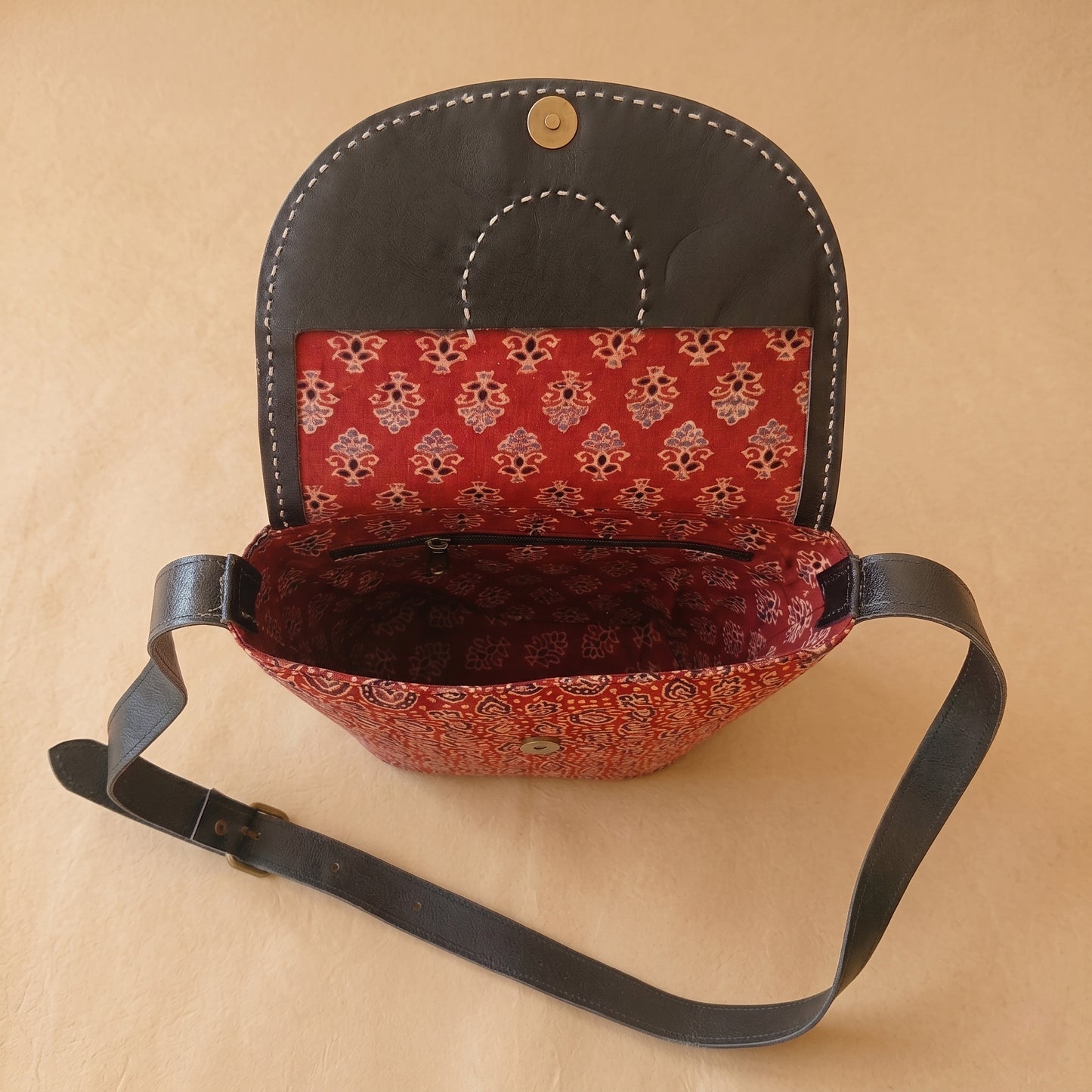 Ajrakh Ember Leather Sling Bag Red SKU CAC-ALSB-R1