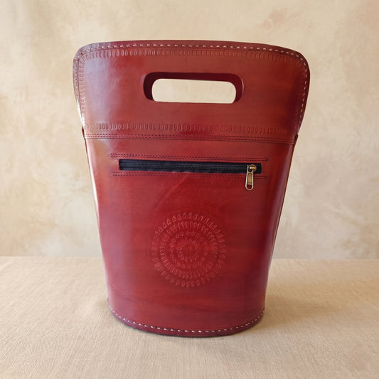 Women’s Handcrafted Leather Mirrorwork Handbag – Punch Work Design SKU -  CAC-LB-A1