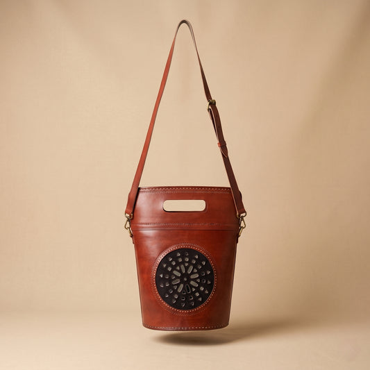 Handcrafted Pure Leather Mirror Work Sling Bag for Women – (37 cm) | Artisan Punch Work Design SKU - CAC-LSB-A1