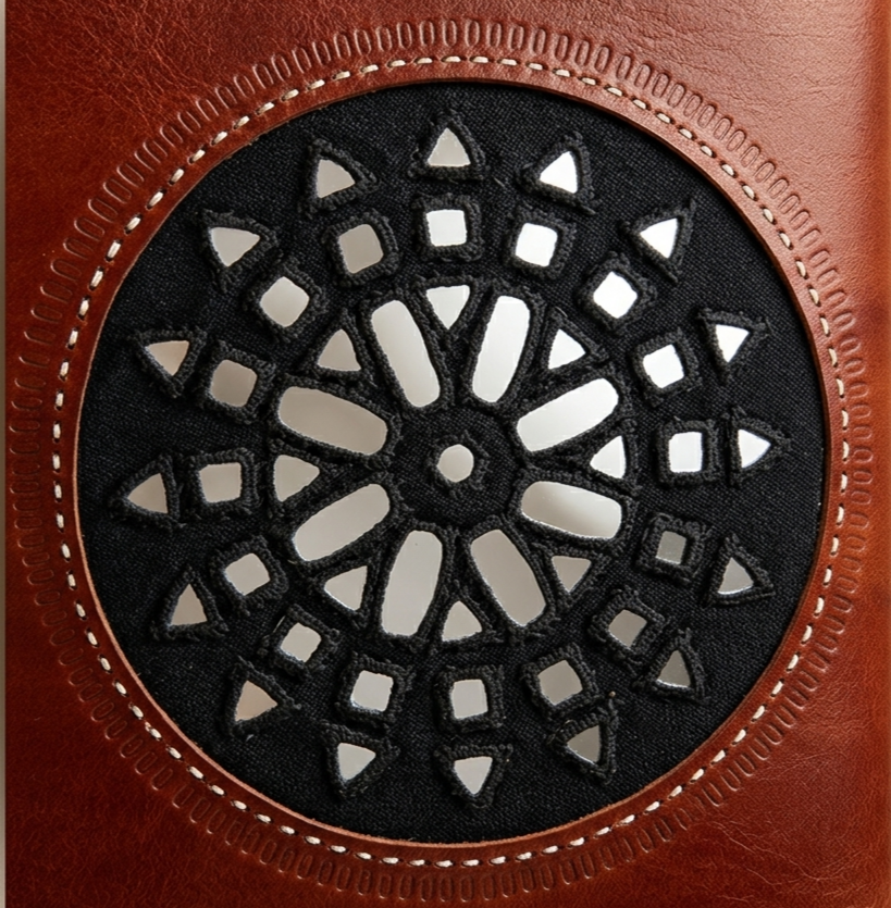 Women’s Handcrafted Leather Mirrorwork Handbag – Punch Work Design SKU -  CAC-LB-A1