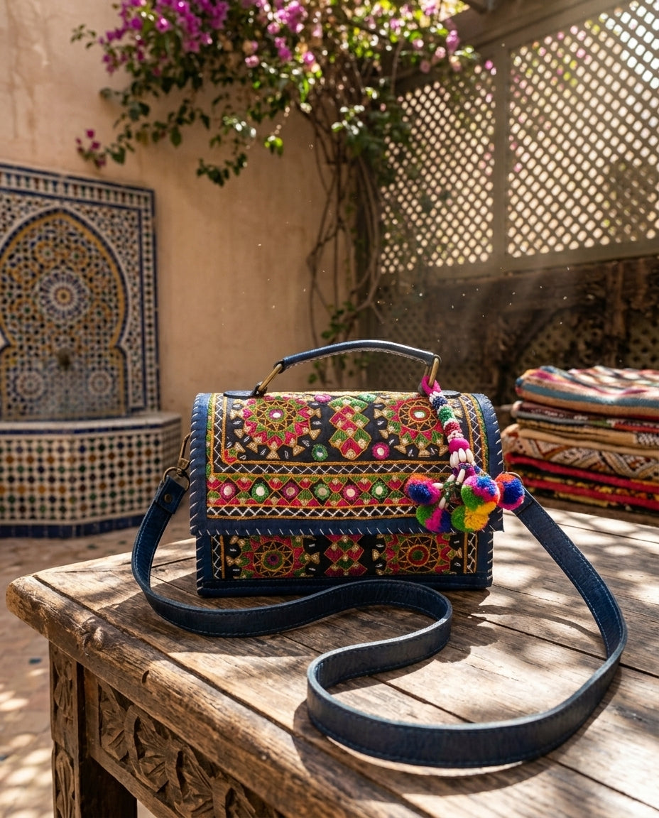 Leather Bag With Full Bharat Work SKU - CAC-LB-FB-1